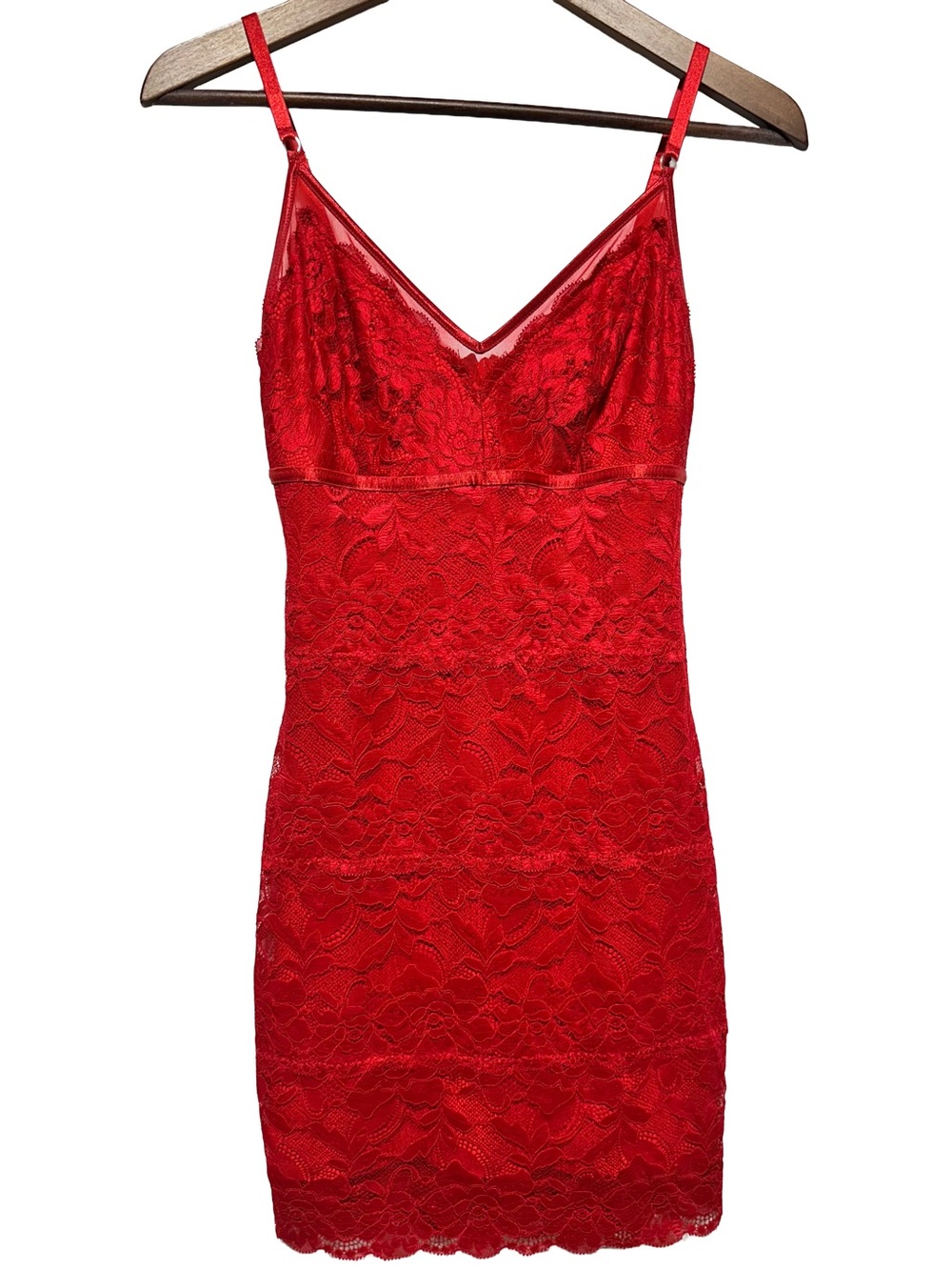 GUESS Jojo Red Lace Bodycon Mini Dress XS Sheer Mesh